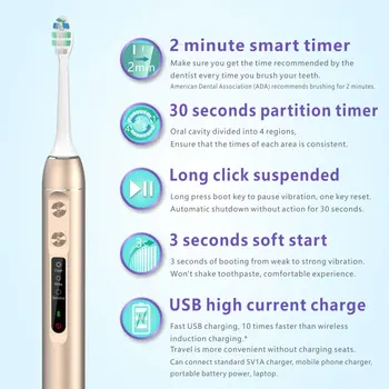 LCD Ekrano Ultragarso Sonic Elektrinis Įkraunamas dantų Šepetėlis Dantų Šepetėlį Pakeisti Teethbrush Galvos Balinimo Suaugusiųjų IPX7