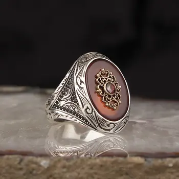 Sterlingas sidabro 925 sterling agato akmens žiedas, rankų darbo turkija žiedas mens žiedas moterų žiedas kokybės apdailos papuošalai