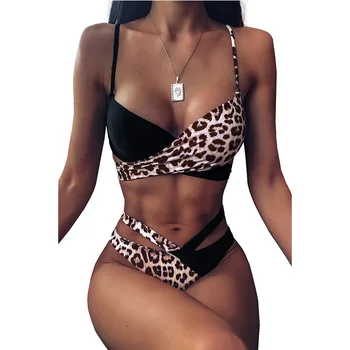 Europos ir Amerikos Hot Bikini Moterų 2020 m. Naujų Seksualių Leopard Backless Dviejų dalių Maudymosi Moterų maudymosi kostiumėlį, Seksualus Bikini