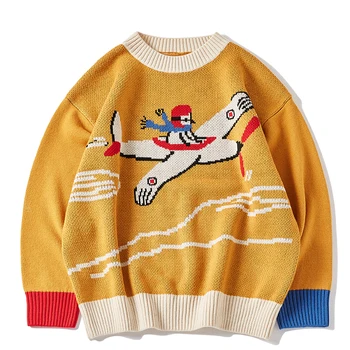 Hip-Hop ' as lėktuvo Modelio Megztinis Vyrams Puloveris Negabaritinių Harajuku Streetwear O-kaklo 2020 m. Rudenį Naujų Laisvalaikio Megztiniai Vyras Moteris