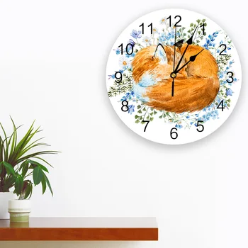 Gyvūnų Akvarelė Miega Fox Sieninis Laikrodis Modernaus Dizaino Namų Sienų Papuošimai Kambarį Ornamentu Apvalūs Laikrodžiai