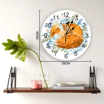 Gyvūnų Akvarelė Miega Fox Sieninis Laikrodis Modernaus Dizaino Namų Sienų Papuošimai Kambarį Ornamentu Apvalūs Laikrodžiai