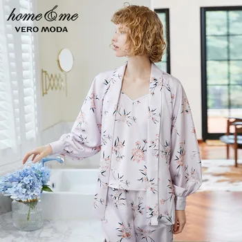 Vero Moda Naujas Moterų Tris gabalus Gėlių Balionas Rankovėmis Cinched Juosmens Homewear Pižama Set | 3194BS502