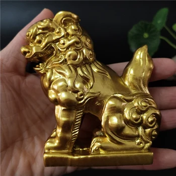 2 Vnt Auksiniai Kinijos Liūtai Statula Skulptūros Gyvūnų Figūrėlės Feng Shui Papuošalai Amatų Sodo Puošmena Statulos Namų
