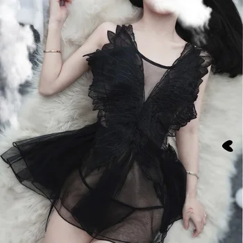 Seksualus apatinis trikotažas angelas sparnų moterų gazas nightdress rinkinys sexy allure home nightdress