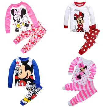 Rudens Baby Girl Vaikams, Vaikiška Mergaitė Pižamos Medvilnės Mickey Minnie Animacinių filmų Sleepwear Pj ' s ilgomis Rankovėmis Pižama Rinkiniai