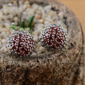 KJJEAXCMY fine jewelry S925 gryno sidabro apdaila raudonas cirkonis akmuo ausies mygtuką archaize stiliaus moterų stilius
