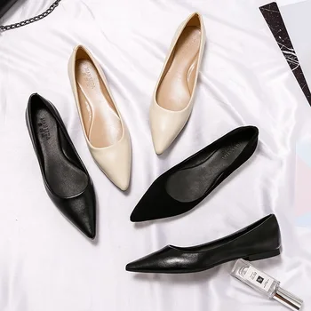 2018 m. Pavasarį plokšti batai moterims patarimas odos seklių burną profesionalus darbas bendrosios batų suede butas su šimtu juodi batai