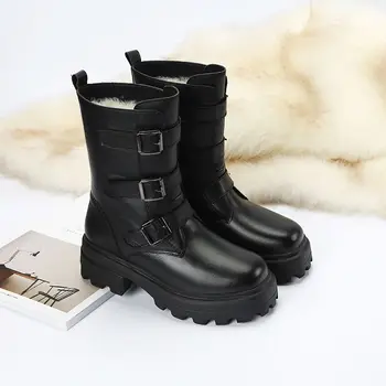 MORAZORA Visiškai natūralios odos motociklo batai zip sagtis platformos batai pobūdžio vilnos, šiltos žiemos sniego batai moterų avalynė
