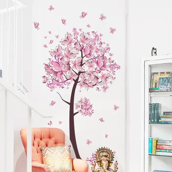 ZOOYOO Rožinis drugelis, gėlė Medis Sienų Lipdukai Lipdukai, vaikų kambarys mergaičių miegamasis freskos vinilo namų kambarį Dekoro nuimamas