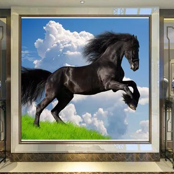 Pasirinktinius Nuotraukų Sienų Tapetai, 3D Stereoskopinis Black Horse Šuolių Sienos Freskos Mėlynas Dangus, Sienos Popieriaus Gyvenamasis Kambarys su Sofa-lova, TV Foną