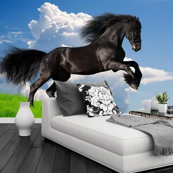 Pasirinktinius Nuotraukų Sienų Tapetai, 3D Stereoskopinis Black Horse Šuolių Sienos Freskos Mėlynas Dangus, Sienos Popieriaus Gyvenamasis Kambarys su Sofa-lova, TV Foną