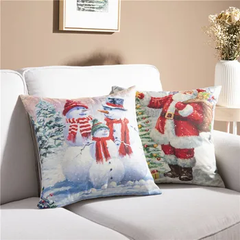 Topfinel Kalėdų Cartoon Stiliaus Užvalkalai CottonLinen Santa Claus Sniego Pagalvėlių Apvalkalus Namų Dekoro Sofa-Lova Kojinių