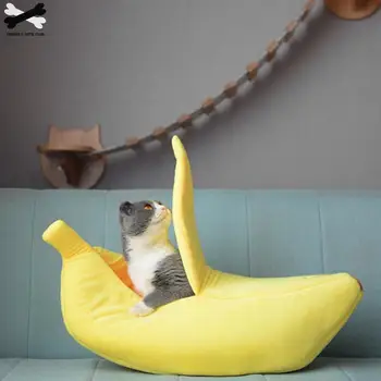 Bananų Katė Lova Namas Jaukus Kačių Kraikas Kilimėlis Mielas Bananų Mažylis Pagalvėlė Veislynas Šiltas Nešiojamų Pet Krepšelio Prekių Kilimėlis Lovos
