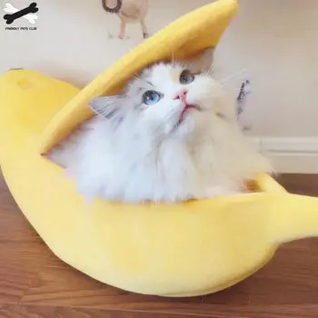 Bananų Katė Lova Namas Jaukus Kačių Kraikas Kilimėlis Mielas Bananų Mažylis Pagalvėlė Veislynas Šiltas Nešiojamų Pet Krepšelio Prekių Kilimėlis Lovos