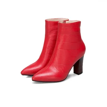 Arden Furtado 2018 m. rudens žiemos stambusis kulniukai 8cm raudona batai natūralios odos didelis dydis moterų 
