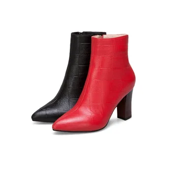 Arden Furtado 2018 m. rudens žiemos stambusis kulniukai 8cm raudona batai natūralios odos didelis dydis moterų 