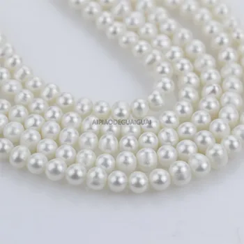 APDGG didmeninė 5strands Nekilnojamojo 7-8mm AA+ bulvių apvalios baltos perlų sruogos prarasti karoliukai moterų lady papuošalai 