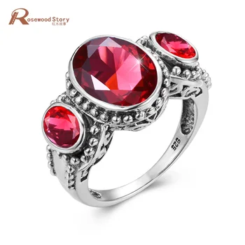 Raudona Rubino Žiedas Sidabro Moterims Vestuvinis Žiedas 14k Aukso Ovalo formos Brangakmenių Dizaineris Papuošalai Šakės Nustatymas Graviruoti Yuzuk Markdown pardavimas