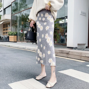 2020 m. rudens ir žiemos naujas mažas Zou Ju megzti aukštos juosmens krepšys sėdmenų slim vienas žingsnis sijonas ilgas moterų sijonas