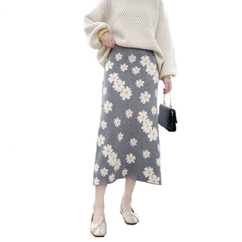 2020 m. rudens ir žiemos naujas mažas Zou Ju megzti aukštos juosmens krepšys sėdmenų slim vienas žingsnis sijonas ilgas moterų sijonas