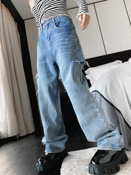SHIJIA Mados Y2k Ripped Jeans Woman Aukšto Juosmens Skylę Palaidi Tiesūs Ilgi Denim Džinsai Mama Streetwear Prašmatnus korėjos Moterų Kelnės