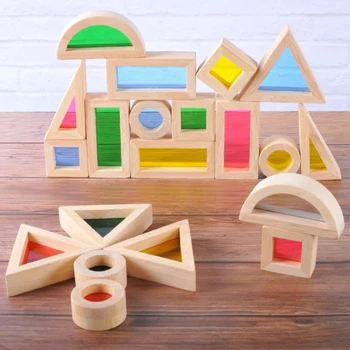 24pcs Mediniai Vaivorykštė Blokai Montessori Žaislai, Mediniai Krūvas Žaislų, Spalvinga Kūrybinių Vaikų Mokymosi Medienos Blokai Žaislas