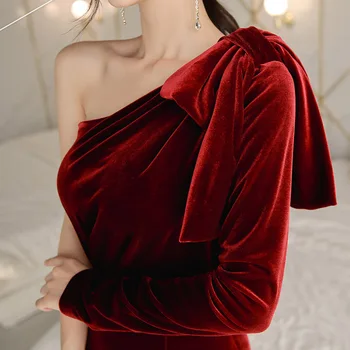 Raudonos Aksomo Elegantiškas Šalis Suknelė 