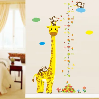 Žirafa Nuimamas Aukštis Diagramos Priemonė, Sienos Lipdukas, Decal Gyvūnų pasaulio vaikų kambario, miegamojo dekoravimo lipdukai