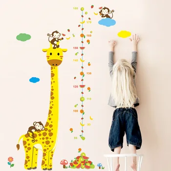 Žirafa Nuimamas Aukštis Diagramos Priemonė, Sienos Lipdukas, Decal Gyvūnų pasaulio vaikų kambario, miegamojo dekoravimo lipdukai