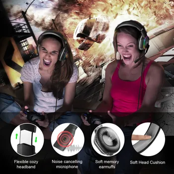 EKSA E1000 7.1 Surround Sound Gaming Ausinės Su Mikrofonu Už PS4/Xbox-Vienas/PC Gamer Stereo USB Laidinis Ausinių RGB LED Šviesos