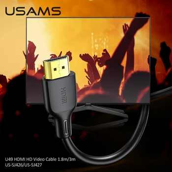USAMS 4K 2.0 HDMI Kabelis, Vaizdo Kabeliai Auksą, Sidabrą, Bendras 3D Kabelis Apple Tablet TV Splitter Switcher HD Vaizdo Garso Kabelis 3m