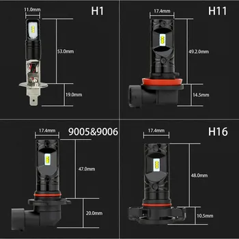 Zdatt H11 LED Lemputė, Rūko Žibintai H16 H3 881 H1 LED Lempos 12000Lm 12V 60W 9005 9006 Dienos metu naudojamos Šviesos Tekinimo automobilių Stovėjimo aikštelė