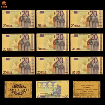 10vnt EUR Aukso Banknotų Popieriaus Pinigų 24k Aukso Folija Replika Banknotų Surinkimo Suvenyrai 20 Eurų Banknotų Nustato Imties