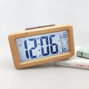 KARŠTO Led Laikrodis-Žadintuvas,Medinės LED Skaitmeninis Laikrodis-Žadintuvas, Rodo Laiką, Datą, Savaitę Ir Temperatūra, Kubo Medienos formos Garso Kontrolė