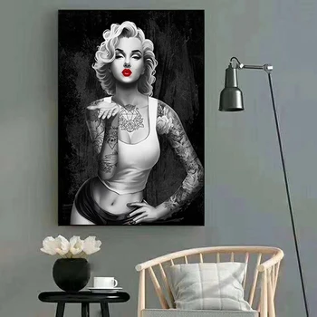 Juoda Balta Marilyn Monroe Portreto Menas Drobė, Tapyba, Plakatas ir Spausdina Hip-Hop Tatuiruotės Mergina Sienos paveiksl Kambaryje Namų Dekoro
