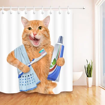 LB 3D Mielas Funny Cat Dušo Užuolaidos Nustatyti Kabliai Vandeniui Poliesterinio Audinio Juokinga Gyvūnų Vonios Užuolaidų Vaikams, Vonia Dekoras