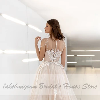 Lakshmigown Klasikinis Šampanas Vestuvių Suknelė Su V-Kaklo, Nėriniai Appliques Princesė Tiulio Ilgai Nuotakos Suknelė 2021 Gavimo Vestuvių Suknelės