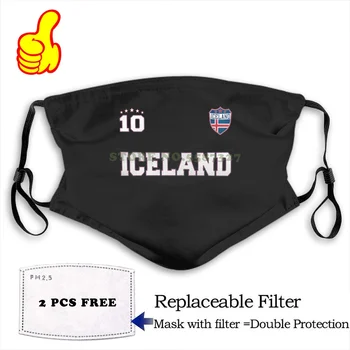 Veido Kaukė Islandijos Futbolo Marškinėliai su Vėliava , Skydas ir Skaičių 10 Juokingas Cool Kaukės