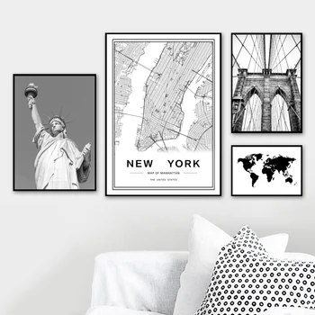 Niujorko Žemėlapis Bruklino Tiltas Kraštovaizdžio Sienos Meno Tapybos Drobės Šiaurės Plakatai Ir Spausdina Sienos Nuotraukas Gyvenimo Kambario Dekoro