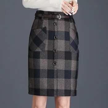 2020 m. rudenį naujų Pledas sijonas moterims Aukšto juosmens lieknėjimo nėriniai-up check sijonas vienas žingsnis sijonas maišelį klubo sijonas