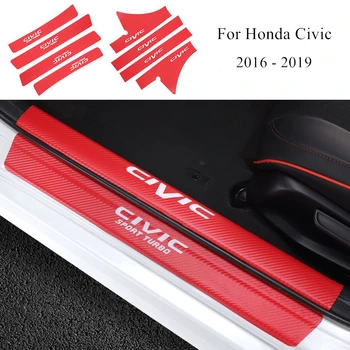 4Pcs Automobilių Durų Slenksčio Odos Lipdukai Anglies Pluošto Anti-nulio Ribos Lipduką Honda Civic 2018 m. 2019 m. 2016 m. 2017 Priedai