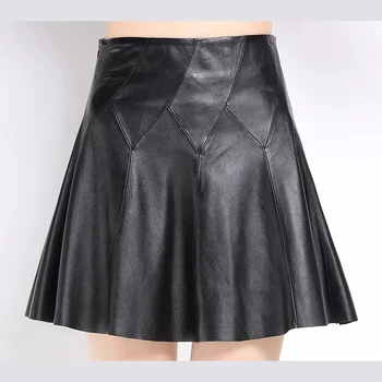 Mini klostuotas sijonas moterų 2020 naujas mados aukštos juosmens juoda tikras avikailis odos sijonas plius dydžio seksualus moteriški sijonai