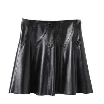 Mini klostuotas sijonas moterų 2020 naujas mados aukštos juosmens juoda tikras avikailis odos sijonas plius dydžio seksualus moteriški sijonai