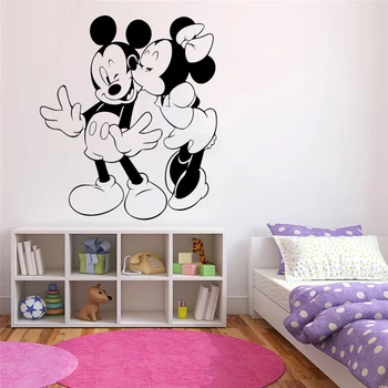 Disney Mickey Ir Minnie Mouse Bučiavosi Sienų Lipdukai Animacinių filmų PVC Lipduko Vaikų Kambario Sienų Lipdukai 58 x 52