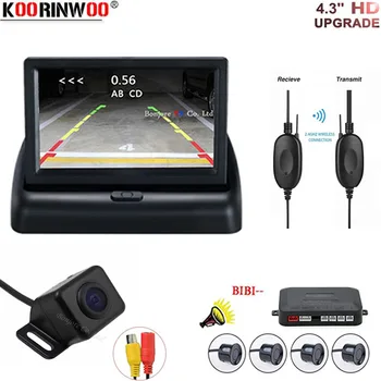 Koorinwoo HD Automobilio Parktronic 4 Jutiklių Parkavimo Kamera, Atbulinės eigos Sistema, Apšvietimas Atsarginės Automobilių Detektorių, 4.3 Ekranas, Stebėti Radijo