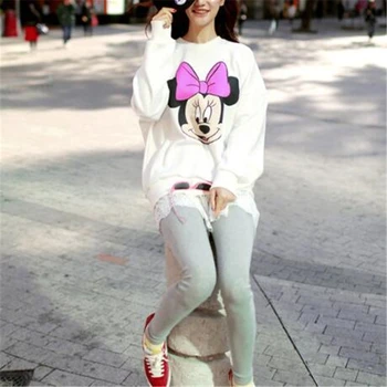 Disney Stilingas Mickey Mouse Animacinių Filmų Gobtuvu Moterų Hoodies Palaidinės Ilgomis Rankovėmis O-Kaklo Mergina Puloveriai) Su Balta Atsitiktinis Palaidų Viršūnės