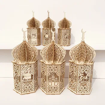 Ramadanas Mediniai Žibintai Eid Mubarakas Palace Apšvietimo Dekoracija Namuose Kareem Islamo Mečetė Medienos Lenta Kabo Festivalio Dekoras