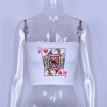 Vasaros balto print pasėlių viršuje moterų stebėjimo cami tube top Poker Face trišakiai trumpi bako viršuje 2018 apkarpytos drabužius camisoles tankai