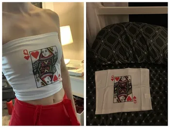 Vasaros balto print pasėlių viršuje moterų stebėjimo cami tube top Poker Face trišakiai trumpi bako viršuje 2018 apkarpytos drabužius camisoles tankai